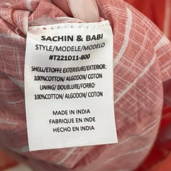 Sachin & Babi Orange White 100% Cotton Georgia Flutter Midi Dress Size 8 - Picture 8 of 8